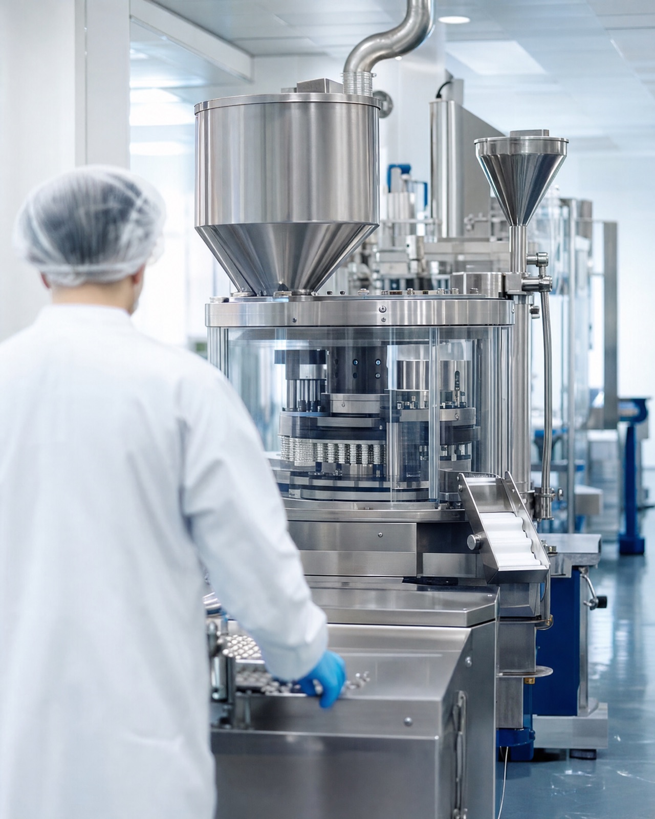 Tablet press in a cGMP cleanroom