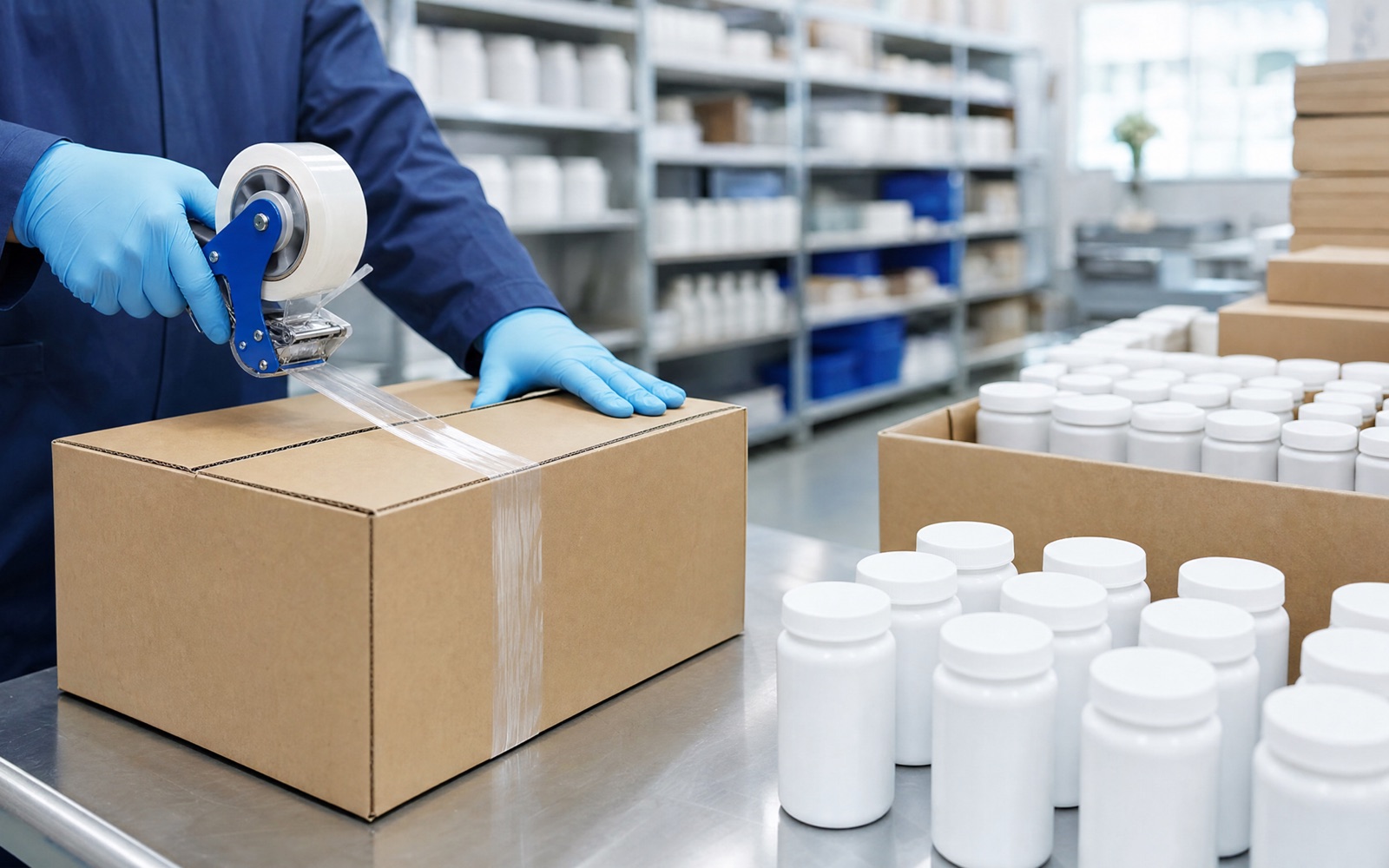 Supplement bottles packed for shipping